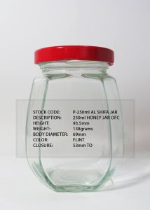250ml Al Shiffa Honey Jar with 53mm lug caps