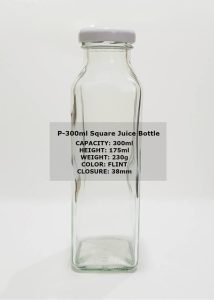 300ml Sq Juice Bottle with 38mm Lug Cap finish